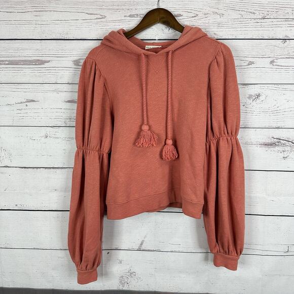 Ulla Johnson Tops - Ulla Johnson Sacha Sweatshirt Womens Medium Puff Sleeve Tassel Hoodie Clay